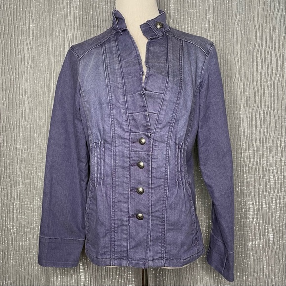 Chicos Platinum ruffle front denim jacket - Picture 1 of 8